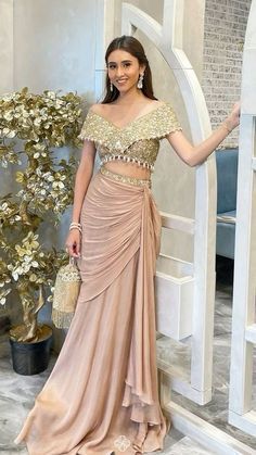 Fashion: #fashion, #style, #outfitinspiration, #beauty Indian Bridal Cocktail Outfit, Suit For Engagement Women, Kalki Lehenga Designs, Engagement Indian Dress, Designer Sangeet Outfits, Cocktail Indian Outfits For Women, Lehenga Draping Style, Unique Indian Dresses, Traditional Dresses For Wedding Indian