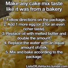 a recipe for making cake mix taste like it was from a bakery