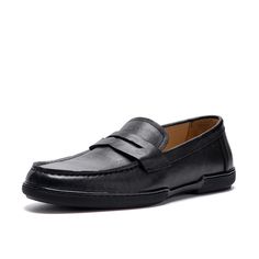 Step into style and comfort with our Chic Cowhide Penny Loafers. Crafted with genuine leather and a luxurious feel, these loafers are perfect for casual outings. The round toe shape and slip-on closure make them effortlessly elegant, while the rubber outsole provides excellent traction and stability. Upgrade your shoe collection and walk with confidence in our Chic Cowhide Penny Loafers today! Classic Closed Toe Slip-ons With Rubber Sole, Office Slip-ons With Rubber Sole, Slip-on Loafers With Rubber Sole For Work, Slip-on Work Loafers With Rubber Sole, Workwear Slip-on Loafers With Rubber Sole, Classic Round Toe Slip-ons For Spring, Classic Slip-on Flat Heel Oxfords, Business Loafers With Textured Sole And Round Toe, Business Loafers With Rubber Sole And Round Toe