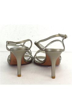 Size 6 M Silver Strappy Heels Made in Spain Adjustable ankle straps Heel height 3.75" Formal Ankle-high Sandals With Padded Heel, Spring Evening Heels With Padded Ankle, Elegant Spring Heels With Padded Ankle, Ankle-high Synthetic Sandals For Formal Occasions, Evening Heels With Padded Ankle, Ankle-high Sandals For Evening Wear, Elegant Strappy Heels Medium Width, Evening Ankle Heels, Strappy Medium Width Heels For Formal Occasions