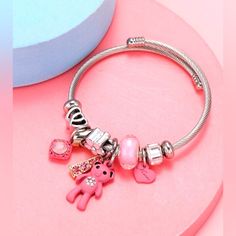 Stainless Steel Pink Rhinestone & Teddy Bear Adjustable Charm Bracelet Nwt Lightweight Stainless Steel Adjustable Bracelet Adorable Charms With Pink Rhinestones & Teddy Bear Popular Pandora Style Bangle Bracelet Material: Stainless Steel Adjustable Bracelet Will Fit Anyone Great Gift Idea Animal & Smoke Free Home Fast Shipping Usually Same Day! Bundle & Save $$ Top Rated Seller / Posh Ambassador Silver Rhinestone Bracelets In Alloy, Silver Rhinestone Alloy Bracelets, Silver Alloy Bracelets With Rhinestones, Adjustable Pink Stainless Steel Charm Bracelet, Silver Alloy Charm Bracelet For Party, Pink Metal Crystal Bracelet, Gift Charm Bracelet With Rhinestones, Pink Beaded Bracelets, Buckle Bracelet