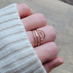 RAINBOW RING STACKING SET OF THREE  ∙  DAINTY WIRE ARCH RING SET  ∙   SYMBOL OF HOPE ∙   ENCOURAGEMENT GIFT   ∙  STACKING WIRE RINGS   * Size:    dainty 1mm wire {single band and rainbow arch}  |  dainty 1.5mm flattened bead wire {beaded band} * Set Includes:    3 Separate Rings { double arch, single band, and flattened bead band} * Material:    Sterling Silver | Yellow Gold-filled | Rose Gold-filled * Finger Size:  US sizes 5-9 | WHOLE Sizes Only Made with Love ♡ H O W ∙ T O ∙ O R D E R * Simpl Everyday Stackable Rings With A Simple Design, Adjustable Simple Stackable Rings For Everyday, Adjustable Simple Design Stackable Rings For Everyday, Rose Gold Midi Ring With Open Band, Rose Gold Hypoallergenic Midi Rings For Everyday, Hypoallergenic Rose Gold Midi Rings For Everyday, Minimalist Adjustable Stackable Rose Gold Rings, Rose Gold Stackable Open Rings With Simple Design, Simple Adjustable Rose Gold Midi Rings