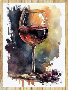 a painting of a glass of wine and grapes