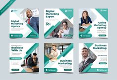 four square banners with business people in the middle and one on the other side, for digital