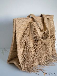 Bird in Bag - Womens Woven Bohemia Beach Shoulder Bag with Finge Staw Accents Summer Fringe Shoulder Bag For Beach Season, Beige Tassel Shoulder Bag For Beach Season, Beige Shoulder Bag With Tassels For Beach Season, Beige Fringe Beach Bag For Everyday Use, Bohemian Shoulder Bag With Fringe, Bohemian Fringe Shoulder Bag For Shopping, Beige Fringe Beach Bag For Everyday, Summer Fringe Bag For Everyday Use, Fringe Shoulder Bag For Everyday Beach Use