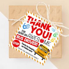 Customizable Bus Driver Thank You Tag | School Bus Driver Appreciation Gift Tag Template School Bus Driver Appreciation, Bus Driver Appreciation, Thanks A Latte, Appreciation Thank You, Gift Tag Template, School Bus Driver, Unsung Hero, Wheels On The Bus, Tag Template