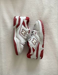 new balance 550 white red Red New Balance Shoes, Trendy Shoes Sneakers, Pretty Shoes Sneakers, Hype Shoes, Aesthetic Shoes, Red Sneakers, Trending Sneakers, Swag Shoes