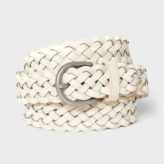 Elevate any of your looks with this Braid Belt from Universal Thread™. Complete with a metal buckle, this stylish belt features a woven braided construction for fashionable texture. The neutral cream hue complements a wide range of styles, and the adjustable strap offers a secure, customized fit around your waist. Wear with jeans and a tee or with tiered dresses for versatile styling. Universal Thread™: Found exclusively at Target. Tiered Dresses, Branded Belts, Braided Belt, Woman Weaving, Woven Belt, Belt Shop, Universal Thread, Belt Size, Metal Buckles