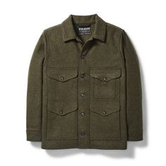 Our iconic Mackinaw Cruiser jacket, patented in 1914. Made of 100% virgin Mackinaw Wool for comfort, natural water-repellency and insulating warmth in any weather conditions. Nine total pockets make this warm jacket ideal for working, hunting and everyday use. Fall Single-breasted Outerwear For Outdoor, Fall Outdoor Outerwear With Button Closure, Khaki Wool Outerwear For Fall, Wool Long Sleeve Outerwear For Cold Weather, Khaki Single-breasted Outdoor Outerwear, Long Sleeve Pea Coat For Fall Outdoor, Fall Outdoor Merino Wool Outerwear, Winter Outdoor Single Breasted Sport Coat, Khaki Outdoor Outerwear With Welt Pockets