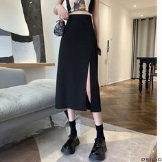 Peilia - High-Waisted Split Hem Midi Skirt with a Figure-Hugging Silhouette Womens Denim Skirts, Long Pencil Skirt, Skirts Midi High Waisted, High Waisted Pencil Skirt, Denim Skirt Women, Floral Maxi Skirt, Printed Pencil Skirt, Printed Midi Skirt, Mermaid Skirt