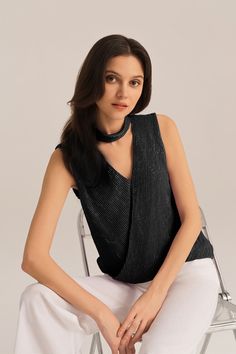 Make a statement at your next party with these V-neck sleeveless keyhole back irregular hem party tops. The V-neckline adds a touch of sophistication. The irregular hemline creates a unique and stylish look, perfect for standing out in the crowd. Material : 98%Polyester+2%ViscoseElasticity : MediumSku : CL2929S24*Package : 1*TopsCare instructions:Do Not Bleach.Separate dark colors.Iron Low Heat. Chic Sleeveless Blouse For Party, Elegant Tank Top For Party Season, Sleeveless Blouse For Party Season, Sleeveless Party Blouse For Party Season, Elegant Asymmetrical Neckline Tank Top For Night Out, Glamorous Sleeveless Blouse For Night Out, Black Asymmetrical Neckline Top For Party, Glamorous Sleeveless Blouse For Party, Black Sleeveless Top For Party Season