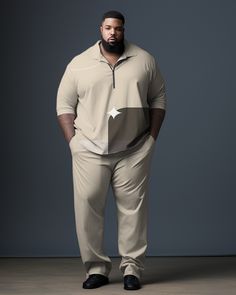 The plus size men's business polo zipper shirt and trousers two-piece set is a men's clothing series suitable for business occasions. The collection features plus-size designs to provide a tailored fit for men with plus-size bodies.The Polo zipper shirt is a staple of the collection. Its unique design combines the traditional Polo collar with a zipper slit, combining classic with fashion. This design can not only show the temperament of a gentleman, but also add personalized features to the clothing. The shirt is made of high-quality fabric, comfortable and breathable, and can show sophistication and elegance in business situations.Trousers are another key item in the series. They are designed with a slim straight fit, showing the smart image of a male gentleman. The trousers are made of h Polo Zipper, Zipper Polo Shirt, Chubby Men, Zipper Shirt