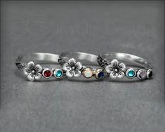 Birthstone Flower Ring - (choose # of stones) – LE Jewelry Designs Unique Mothers Rings, Birthstone Ring Mothers, Mothers Ring, Mixed Metal Rings, Nature Inspired Rings, Ring Flower, Mother Rings, Synthetic Opal, Gemstone Stud Earrings