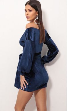 Party dresses > Adela Off The Shoulder Velvet Dress in Navy Upf Clothing, Dresses Date Night, Classy And Elegant, Casual Day Dresses, Navy Velvet, Loungewear Jumpsuit, Straight Dress, Date Night Dresses, Stretch Velvet