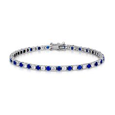 2.75 Carat Sapphire and Diamond Line Bracelet Luxury Blue Brilliant Cut Tennis Bracelet, Sapphire Diamond Tennis Bracelet With Round Cut, Sapphire Diamond Tennis Bracelet With Round Shape, Sapphire Tennis Bracelet With Round Diamonds, Sapphire Brilliant Cut Tennis Bracelet, Classic Sapphire Tennis Bracelet With Brilliant Cut, Sapphire Diamond Tennis Bracelet, Classic Sapphire Tennis Bracelet With Round Shape, Classic Sapphire Diamond Tennis Bracelet