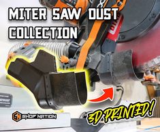 "Drastically improve the dust collection on your RIDGID 4251 or Delta Cruzer 26-2251 (12\") Miter Saw with this 3D Printed dust chute.  It requires NO modification of the saw and bolts in the exact same spot as the stock dust chute.  I've spent 30+ hours iterating on this design and testing performance. Generation 2 Update: I've updated the design to be a little more robust AND simplified the flap situation which should make installation much simpler.  Finally, I've switched to a flap material/d Miter Saw Dust Collection, Mitre Saw Dust Collection, Miter Saw Reviews, Workbench Plan, Mitre Saw Station, Table Saw Workbench, Saw Dust, Dust Collection Hose, Lumber Storage