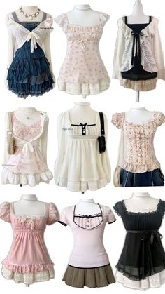 shoujo girl manga/mori fashion inspired tops, Japanese fashion and style ᡣ𐭩 Mori Fashion, College Essentials, Creation Couture, Grunge Goth, Japanese Outfits, Girly Outfits