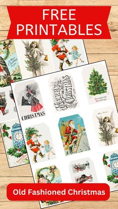 an old fashioned christmas card with the words free printables on it and images of santa