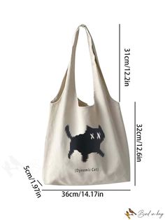 BirdinBag - Stylish Cat Print Tote Bag for Women, Versatile and Fashionable Inch Bag, Animal Bag, Beige Pattern, Details Pictures, Word Wrap, White Space, Shoulder Tote Bag, Print Tote, Cat Print