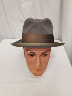 1940s Stetson Royal Deluxe Fedora Vintage 40s Dove Grey Hard Brim Beaver Felt Rothschild Hat With Black Ribbon Band Size 7, Original Box - Etsy Vintage Top Hat With Flat Brim, Vintage Adjustable Fedora In Solid Color, Vintage Adjustable Fedora, Vintage Adjustable Solid Fedora, Vintage Solid Color Felt Hat With Flat Brim, Vintage Solid Flat Brim Felt Hat, Retro Fitted Fedora With Curved Brim, Retro Fedora With Curved Brim, Fitted Retro Fedora With Curved Brim