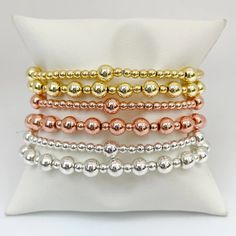 Gold Bead Bracelet | Silver Bead Bracelet | Rose Gold Bead Bracelet – Belle & Ten Box Bracelets, Rose Gold Beaded Bracelet, Gold Bead Bracelet, Bracelet Rose Gold, Wear Pearls, Rose Gold Beads, Silver Bead Bracelet, Gold Bead Bracelets, Silver Bead