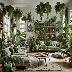 a living room filled with lots of green plants