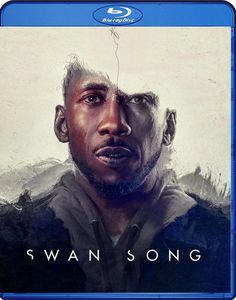 the poster for swan song shows a man's face in front of mountains and clouds