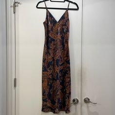 L’agence Jodie Silk Paisley Print V-Neck Slip Dress. Hits Just Below The Knee. Brand New, With Tags. Size 4. Paisley Print, Blue Gold, The Knee, Slip Dress, Paisley, Size 4, Womens Dresses, V Neck, Brand New