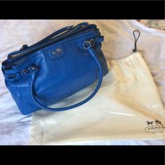 Nwt Coach Bag In Blue With Multi-Compartments Designer Blue Bags For Everyday Use, Blue Designer Satchel Shoulder Bag With Dust Bag, Blue Designer Satchel With Dust Bag, Designer Blue Shoulder Bag For On-the-go, Designer Blue Shoulder Bag, Classic Blue Bags With Handles, Classic Blue Bag For Shopping, Designer Blue Satchel Tote, Designer Blue Tote Bag