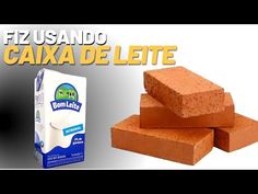 two blocks of brick next to a carton of milk