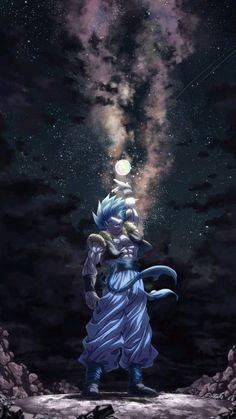 an anime character standing in front of the stars