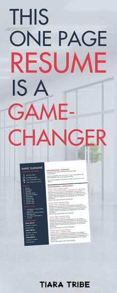 this one page resume is a game changer by tia tribe - book cover