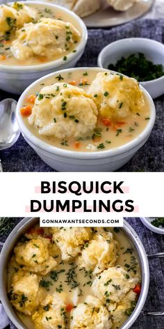 two bowls filled with dumplings on top of a table