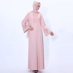 This Dress is fashionable for every occasion. the dress is made-to-order by professional tailors. You can choose from 50 colors, Regular sizes 2 to 16 and plus sizes 14w to 26W. Custom size is also available. Modest Floral Embroidered Abaya For Eid, Pink Embroidered Wedding Abaya, Embroidered Modest Maxi Abaya, Modest Embroidered Maxi Abaya, Elegant Floor-length Thobe With Floral Embroidery, Wedding Abaya With Floral Embroidery, Modest Floral Embroidered Dresses For Eid, Modest Embroidered Maxi Dress For Eid, Long Sleeve Pink Abaya For Wedding