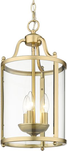 a light fixture hanging from the ceiling with two lights on each side and one light in gold