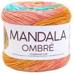 a ball of yarn with the words mandala ombre in multicolors