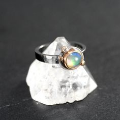 Opal ring, sterling silver ring, stacking ring, multistone ring, mixed metal ring, Rachel Wilder Fine Jewelry Rings With Ethiopian Opal Birthstone, Fine Jewelry Ethiopian Opal Birthstone Rings, Modern Round Opal Jewelry, Modern Opal Ring With Bezel Setting, Opal Ring With Bezel Setting, Ethiopian Opal Rings Fine Jewelry, Ethiopian Opal Promise Ring Birthstone, Ethiopian Opal Birthstone Promise Ring, Sterling Silver Opal Ring With Bezel Setting