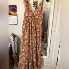 Cute Maxi Summer Dress. Size L. Very Pretty And Flattering. Never Worn. No Tags . Casual Orange Floral Print Maxi Dress, Summer Floral Print Orange Maxi Dress, Summer Orange Floral Print Maxi Dress, Orange Floral Print Maxi Dress For Day Out, Orange Cotton Maxi Dress For Day Out, Orange Cotton Summer Maxi Dress, Orange Maxi Sundress For Summer, Orange Summer Sundress Maxi Length, Orange Maxi-length Sundress For Summer