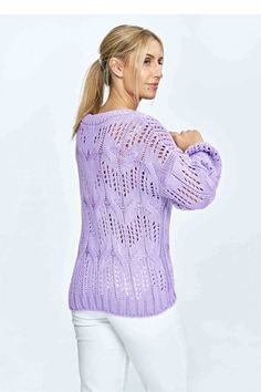 Openwork sweater with a heart neckline. Sweater with long sleeves.  Acrylic  100 %  Size Total length Chest one-size-fits-all 60 cm 104 cm Outwear Women, Shangri La, La Fashion, A Heart, Suits For Women, Lilac, Violet, Jumper, Turtle Neck