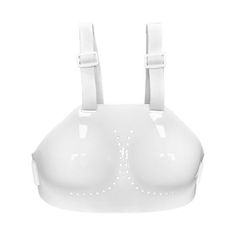 a white plastic bra with straps on the front and back sides, attached to an adjustable strap