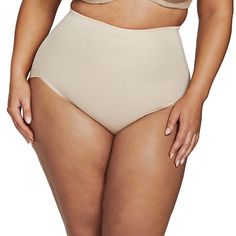 This waistline brief is part of our Unbelievable Comfort Plus Size collection and is designed to provide firm control and support for those looking for shapewear in larger sizes. It sits at the natural waist, offering total comfort, and provides full coverage through the core and tummy, shaping, toning, and compressing without pinching or feeling overly constrictive. Made from a high-performance, lightweight microfiber single-ply fabric that lies flat under clothes and feels cool against the skin, it is comfortable enough to wear every day. The back center seam shapes and defines the tush, and the cotton gusset is breathable on even your most active days. Plus, you'll love our revolutionary Wonderful Edge silicone strips around the back leg openings that means no riding up and no visible l Beige Full Coverage Shapewear With Medium Bust Support, Full Coverage Shapewear With Medium Bust Support, Supportive Full Coverage Shapewear, Supportive Smoothing Beige Shapewear, Solid Color Shapewear With Medium Bust Support, Supportive Beige Smoothing Shapewear, Supportive Brief Shapewear With Moderate Coverage, Moderate Coverage Shapewear Briefs, Supportive Full Coverage Smoothing Shapewear