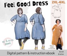 two women in dresses with the text, feel good dress 2xl - 6xl