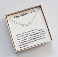 These beautiful mother of pearl heart necklace are handcrafted by me. Perfect gift birthday gift for grandma or 60th birthday gift for her! Mother of pearl 6-7mm hearts are showcased along with 2mm sterling silver beads hand knotted on grey silk cord. Clasp is sterling silver. Lightweight and sits comfortably on his neck. Metaphysical meaning of Mother of Pearl: Mother of Pearl, considered a protection stone, is a stress relieving stone; relaxing, soothing and calming to the emotions. It stimula Mother's Day Adjustable Heart Beads Necklace, Mother's Day Adjustable Heart Bead Necklaces, White Birthstone Heart Necklace For Mother's Day, White Heart Necklace With Birthstone For Mother's Day, Personalized Pearl Necklace For Anniversary And Mother's Day, White Heart Necklace For Mother's Day Gift, Personalized Pearl Necklace For Anniversary On Mother's Day, Mother's Day White Heart Necklace Gift, Silver Pearl Necklace Gift For Mother's Day