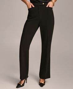 in stock Tailored Full Length Black Bottoms, Tailored Black Full-length Bottoms, Black Tailored Full-length Bottoms, Formal Black Straight Leg Bottoms, Sleek Black Full-length Pants, Classic Black Full-length Pants, Classic Black Bottoms For Business Casual, Elegant Fitted Black Work Pants, Fitted Mid-rise Formal Pants