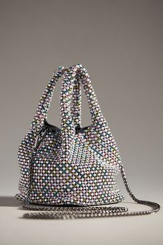 Polyurethane, glass rhinestones; polyester lining Removable crossbody strap Snap closure Imported | Rhinestone Satchel by Anthropologie in Blue, Women's, Polyester/Polyurethane/Glass Beauty Advent Calendar, Crossbody Strap, Chain Strap, Snap Closure, Top Handle, Color Coding, Anthropologie, Bag Accessories, Satchel