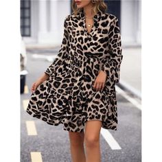 -Item Id 40506346 -Details: Ruffle Hem -Neckline: Notched -Sleeve Type: Flare Sleeve -Style: Cute -Type: Smock -Waist Line: High Waist -Hem Shaped: Flounce -Color: Coffee -Pattern Type: Leopard Print, All Over Print, Textured Pattern -Sleeve Length: Wrist-Length Sleeve -Fit Type: Regular Fit -Length: Short -Material: Woven Fabric -Composition: 100% Polyester -Care Instructions: Machine Wash Or Professional Dry Clean -Sheer: No -Fabric: Non-Stretch **Open To Offers!!!** **Bundle To Save More** ** Casual Leopard Print V-neck Midi Dress, Chic Leopard Print V-neck Mini Dress, Leopard Print V-neck Mini Dress For Day Out, Spring Leopard Print V-neck Midi Dress, V-neck Leopard Print Mini Dress For Day Out, Fall Leopard Print V-neck Mini Dress, Mini Casual Dress, Coffee Pattern, Pattern Sleeve