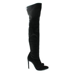 Giuseppe Zanotti Ophelia Black Velvet Over The Knee Heeled Boots Details * Authentic * Size: 38.5 * Pull-On Style * Almond Toe * Knotted Detail Top * Over The Knee * High Velvet Wrapped Stiletto Heel * Vibram Rubber Bottom Sole * Minimal Signs Of Sole Wear Fabric * Outer: 100% Velvet * Lining/Insole: 100% Leather * Outsole: Leather/Rubber Approx. Measurements * Heel Height: 4.25" * Total Shaft Height: 26" * Circumference: 15" Elegant Evening Heeled Boots With Reinforced Heel, Glamorous Formal Heeled Boots With Round Toe, Evening Boots With Sculpted Heel, Chic Fitted Boots For Cocktail, Chic Cocktail Boots, Chic Fitted Cocktail Boots, Elegant Winter Heels, Closed Toe Heeled Boots For Evening Winter Festivities, Closed Toe Heeled Boots For Evening Winter Events