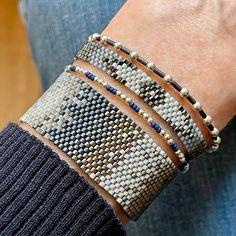 Silver Bead Bracelets | Flat Beaded Bracelets | Stacks & Singles - Sta – Strands and Bands by Fran Flat Bracelet, Blue Beaded Bracelets, Beaded Jewelry Designs, Silver Bead Bracelet, Ball Bracelet, Bead Loom, Form Design, Gunmetal Grey, Loom Patterns