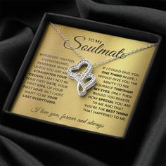 Make your loved one feel special and cherished with our Soulmate Heart-to-Heart Necklace. This breathtaking pendant features intertwined hearts that symbolize the unbreakable bond between two souls. Crafted with a touch of magic, it boasts a stunning 14K white gold finish and twinkles with delicate cubic zirconia crystals, adding just the right amount of sparkle. This necklace effortlessly elevates any outfit and is the perfect gift for that special someone. Product specifications: - 14K white g Engraved Necklace For Valentine's Day, Spiritual Heart Necklace As A Valentine's Day Gift, Spiritual Personalized Heart Necklace Gift, Personalized Spiritual Heart Necklace As A Gift, Personalized Spiritual Heart Necklace As Gift, Intertwined Hearts, Sales Tactics, Two Souls, First Kiss