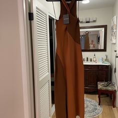 New , Original Price Is $400. Size M Brown Maxi Dress With Side Slits, Chic Longline Evening Dresses, Longline Dress With Side Slits For Date Night, Fall Date Night Dresses With Side Slits, Fitted Brown Dress With Side Slits, Fitted Brown Dresses With Side Slits, Midi Dress For Women, Halter Midi Dress, Twist Front